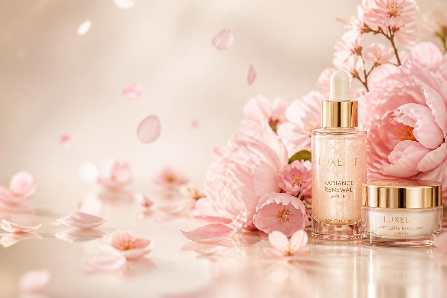 Petal Wax luxury beauty products surrounded by soft pink blossoms